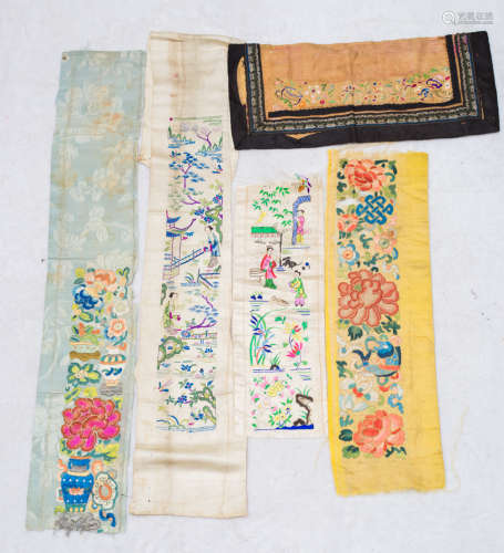 Qing Dynasty, 5 pieces Chinese ancient silk embroidery