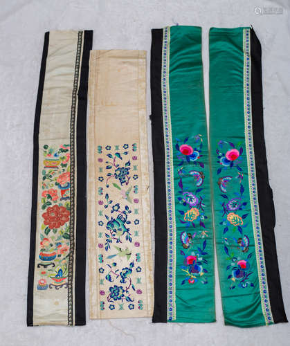 Qing Dynasty, 4 pieces Chinese ancient silk embroidery of flowers