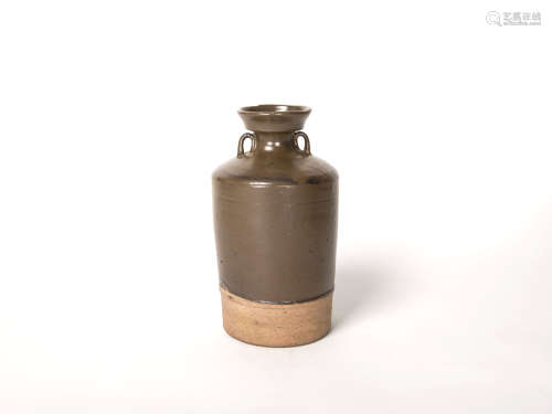 元明時期-磁州窯茶葉沫釉雙耳盤口瓶