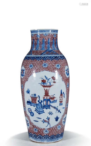 A Chinese Porcelain Blue And White Underglazed Red Vase With Painting