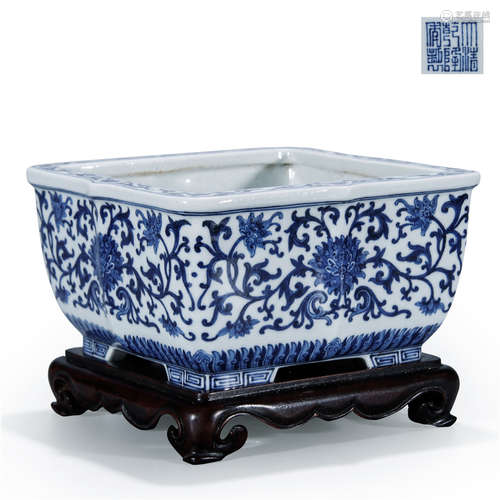 A Chinese Porcelain Blue And White Bonsai Of Floral Pattern