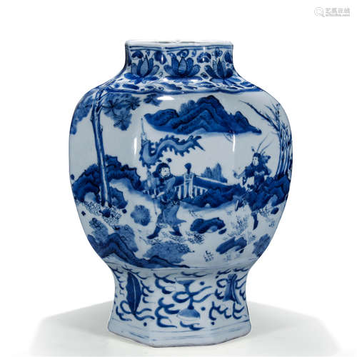 A Chinese Porcelain Blue And White Jar Of Story Pattern