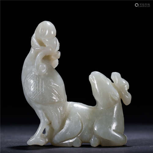 A Chinese Jade Ornament Of Crane&Deer Shaped