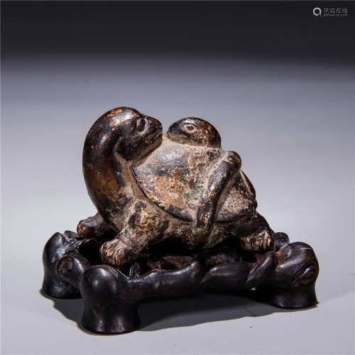 A Chinese Bronze Ornament Of Turtle Shaped With Base