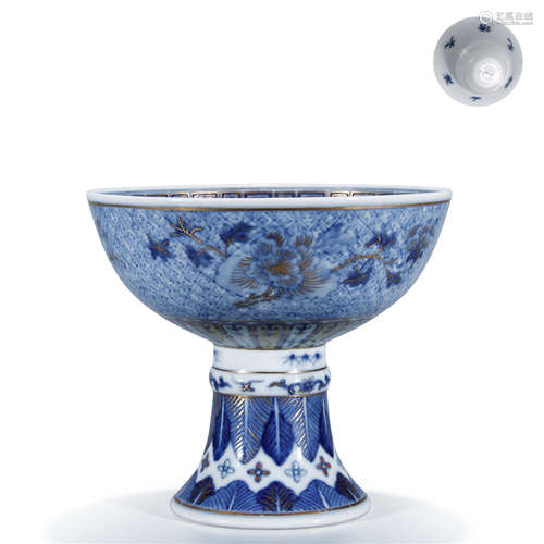 Daqing-Guangxu-Nianzhi Mark Gilt High Leg Bowl