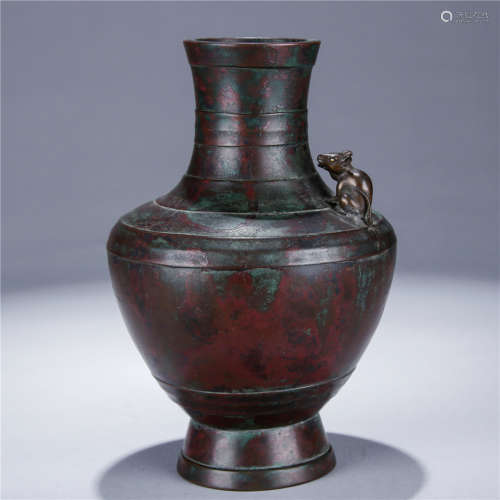 A Chinese Bronze Vase With Mouse