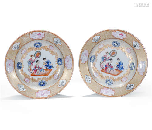Pair Of Chinese Porcelain Famille Rose Plates Of Figure Pattern