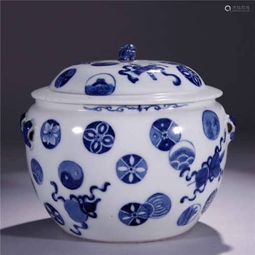 A Chinese Porcelain Blue And White Jar With Cover