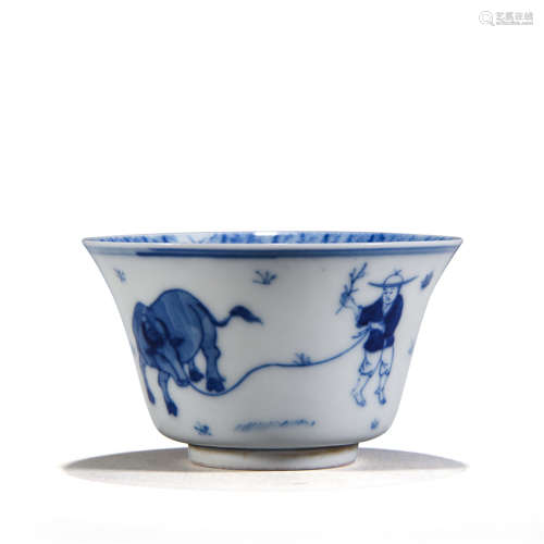 A Chinese Porcelain Blue And White Cup Of Story Pattern