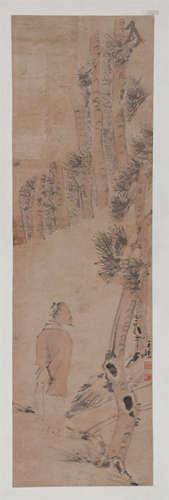 A Chinese Vertical Axis Painting Of Figure, Wang Su Mark