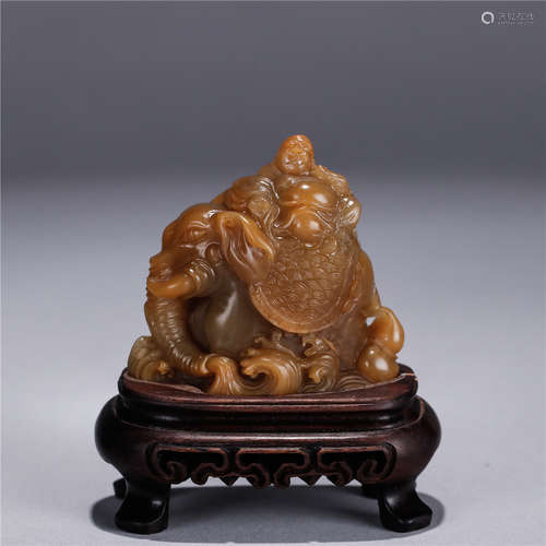 A Chinese Tianhuang Stone Ornament Of Buddha&Elephant Shaped