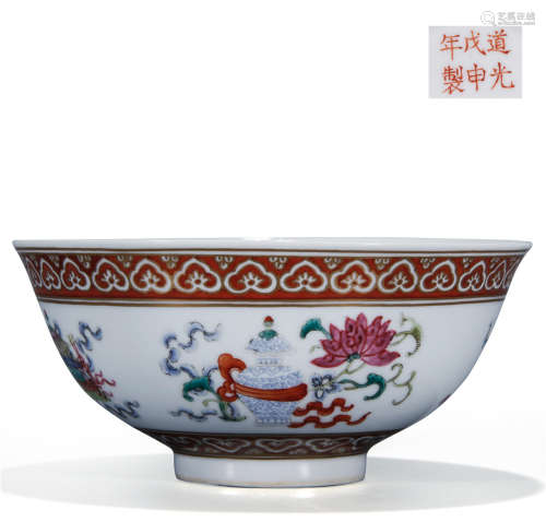 A Chinese Porcelain Famille Rose Bowl With Golden Painting
