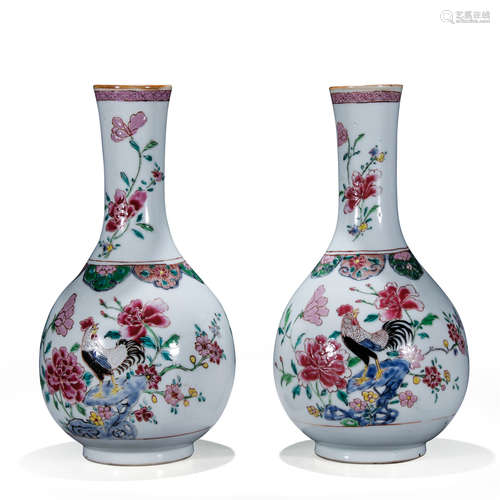 Pair Of Chinese Porcelain Famille Rose Vases With Pattern