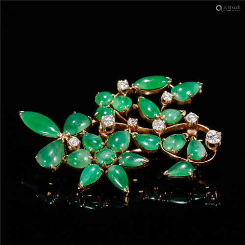 Qing Dynasty Gold Carving Jadeite Diamond Brooch