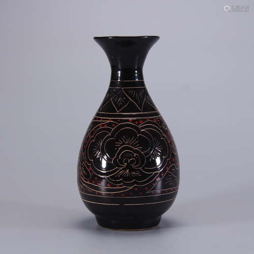 Drak Glaze Carving Plum Vase