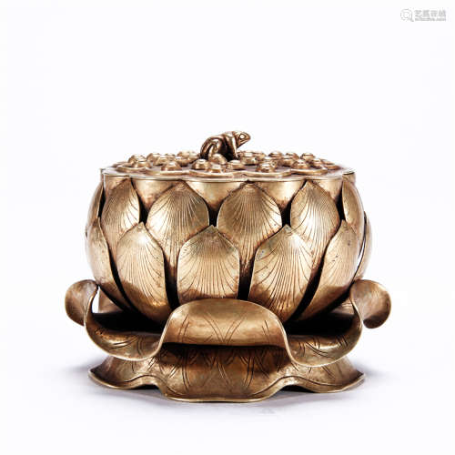 A Chinese Gilt Silver Censer Of Lotus Shhaped