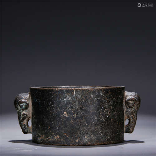 A Chinese Bronze Censer With Elephant-Shaped Ears