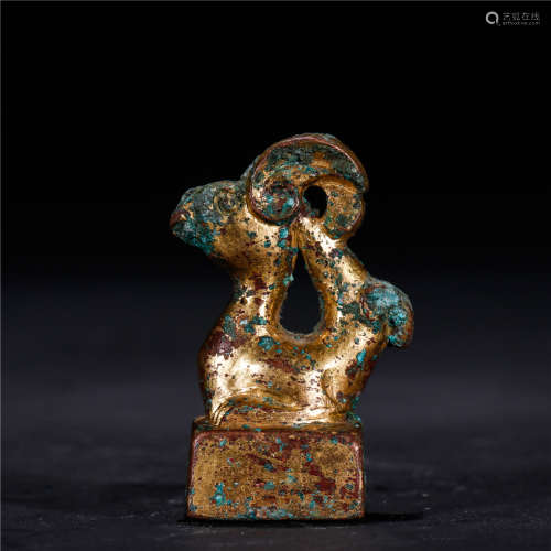 A Chinese Gilt Bronze Seal Op Phoenix Shaped