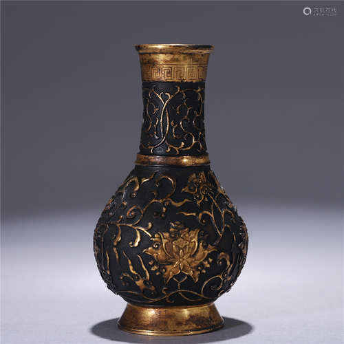 Ming Dynasty Part Gilt Copper Small Vase