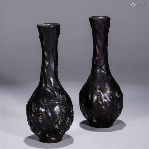 Pair Of Chinese Rosewood Vases