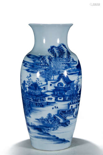 A Chinese Porcelain Blue And White Vase Of Landscape Painting