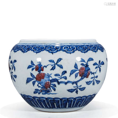 A Chinese Porcelain Blue And White Underglazed Red Jar With Floral Pattern