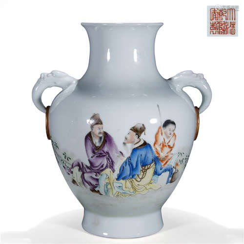 A Chinese Porcelain Famille Rose Ear Zun With Figure Painting