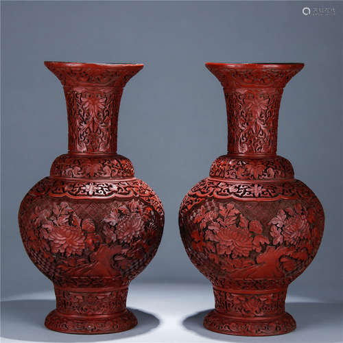 Qing Dynasty Red Glaze Peony Pattern Bottle For 2