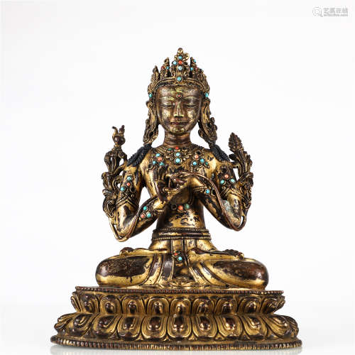 Qing Dynasty, bronze gilt buddha statue