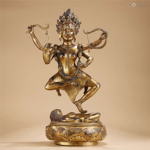 Gilted bronze inlaid jewlery buddha statue