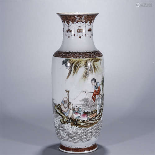 Min Guo, WANG KUN RONG mark, famille rose porcelain vase