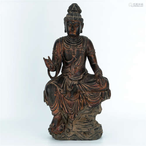 17th century, Wood carving seated statue of GUAN YIN buddha