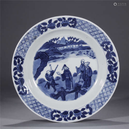 Qing Dynasty, blue and white figure drawing porcelain plate
