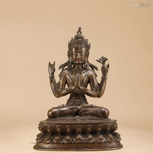 15th century, alloied bronze statue of four-armed GUAN YIN buddha