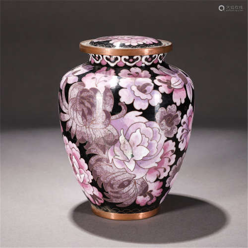 Copper cloisonne peony flower pattern cover box