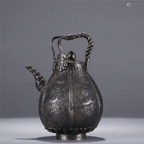 Wild goose carved silver lift pot