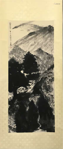 Chinese scroll painting of landscape, by Fu Baoshi