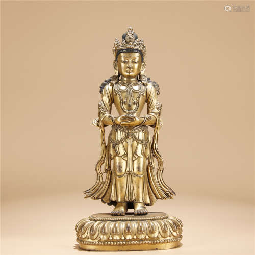 Ming Dynasty, Gilt bronze statue of longevity buddha