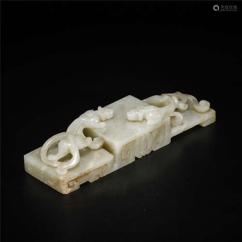 White jade hollow-out carving paper weight