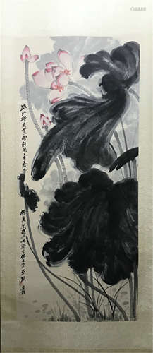 Chinese scroll painting of lotus, by Zhang Daqian