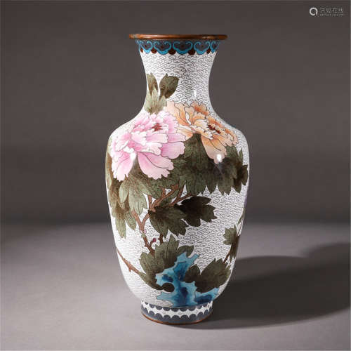 Copper Cloisonne peony flower pattern vase