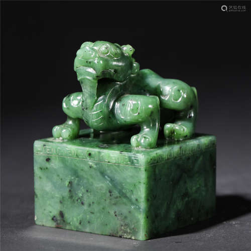 Qing Dynasty, jadeite animal carving seal