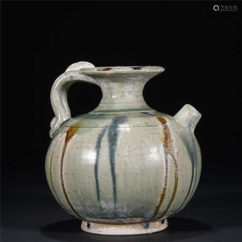 Colorful glaze porcelain pot with handle