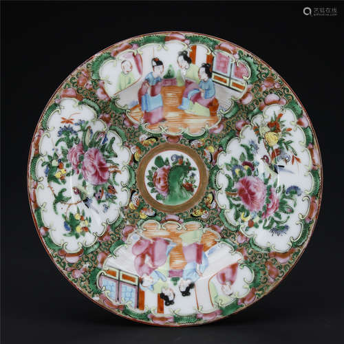 Qing Dynasty, Gold painting figure and flower birds porcelain plate