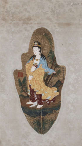 Bodhi leaf painted GUAN YIN buddha