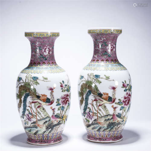 Min Guo, a pair of famille rose porcelain vases