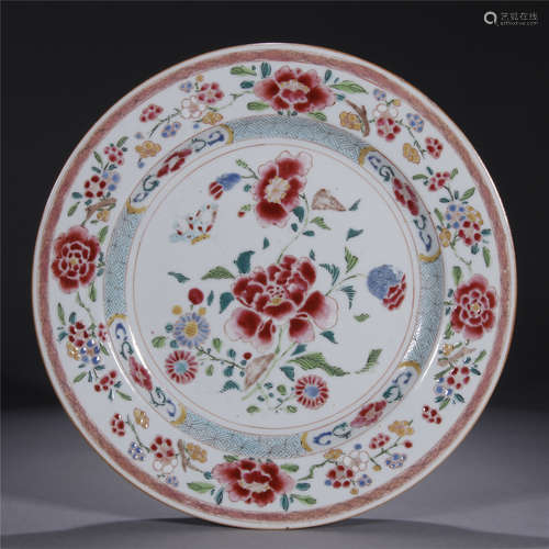 Qing Dynasty, famille rose flower and butterfly pattern porcelain plate