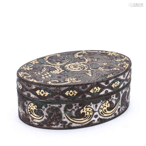 the Period of The Warring Han Dynasty, bronze screw gold and silver cover box