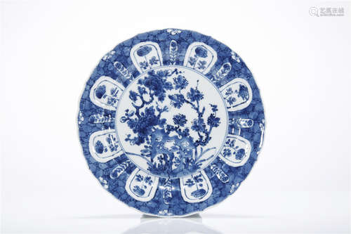 Qing Dynasty, KANG XI, blue and white flower and stone pattern porcelain plate