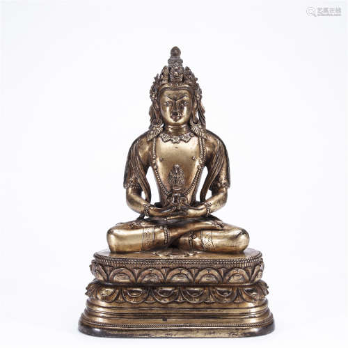 18th century, bronze gilt infinite longevity Buddha statue